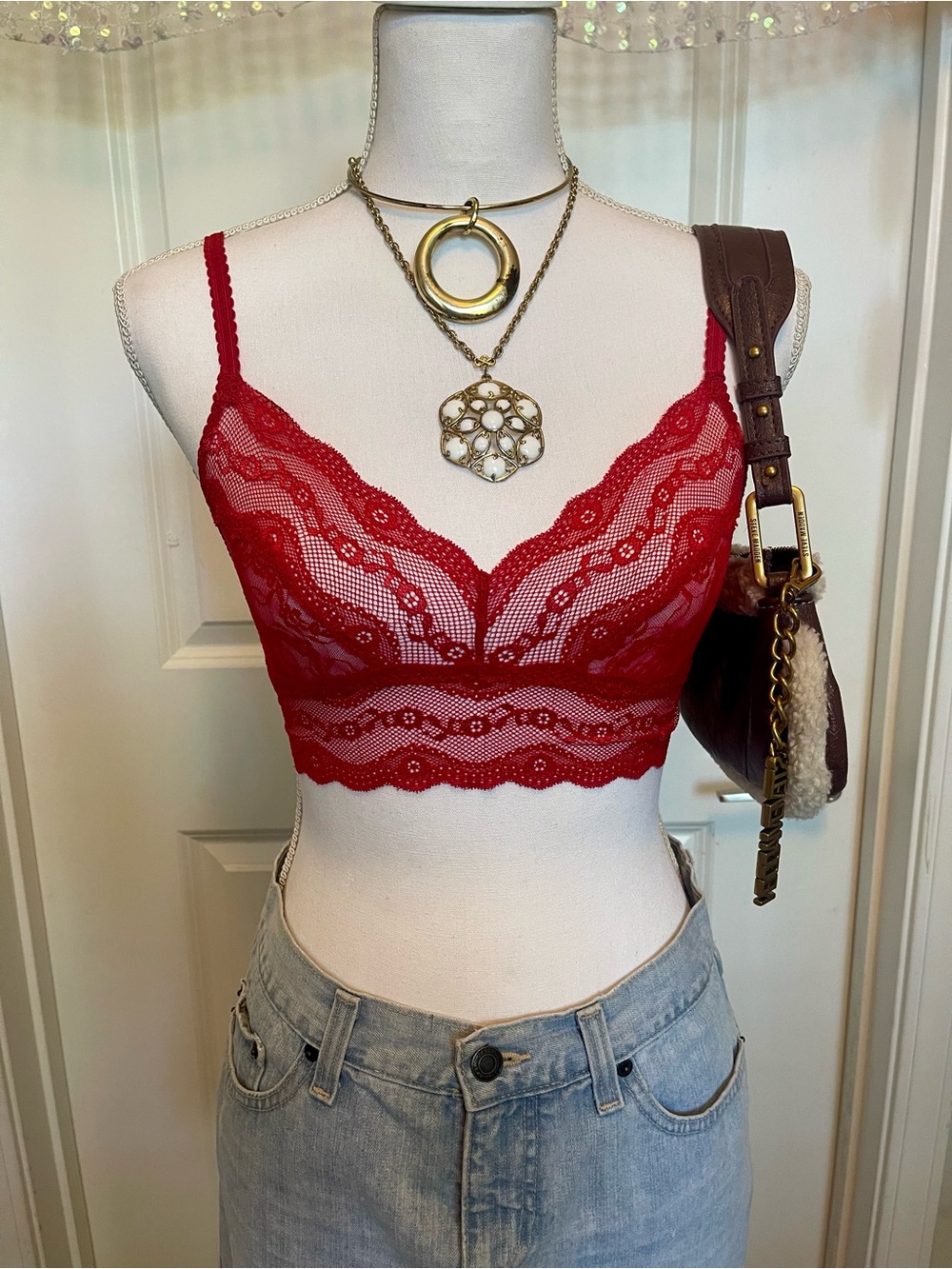 B. Tempted : Red Lace Longline Bralette!!